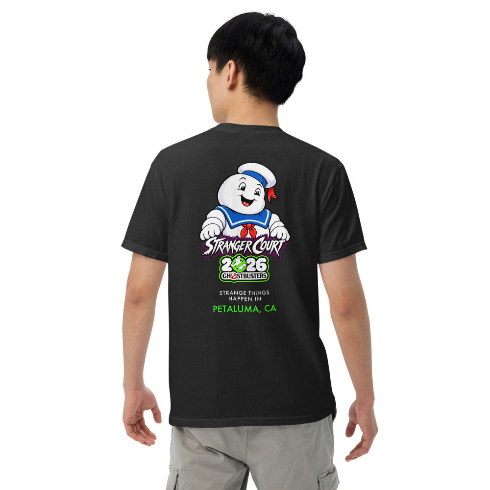 2026 Stranger Court Experience — Stay Puft Men's Tee — on model, back
