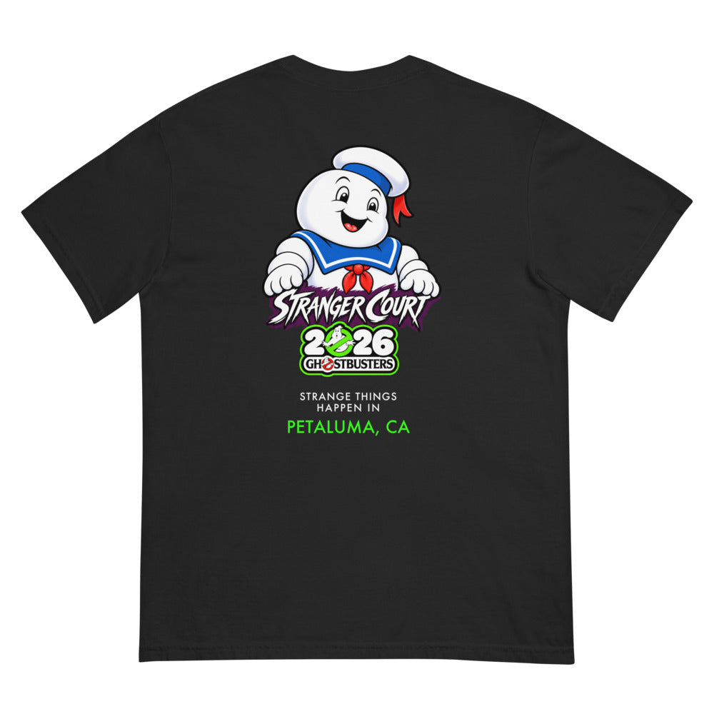 2026 Stranger Court Experience — Stay Puft Men's Tee — flat lay, back