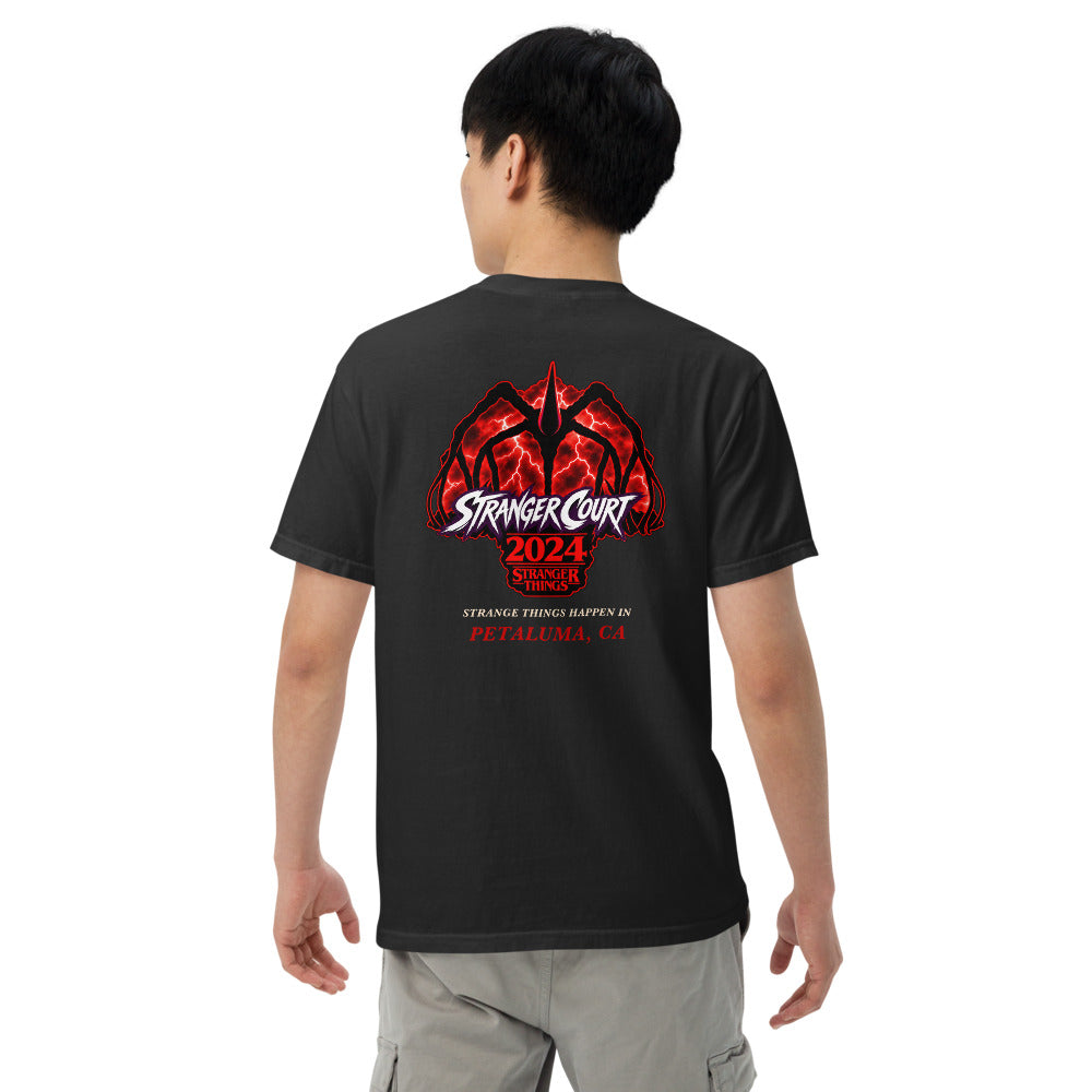 2024 Stranger Court Experience — Mind Flayer Men's Tee — on model, back