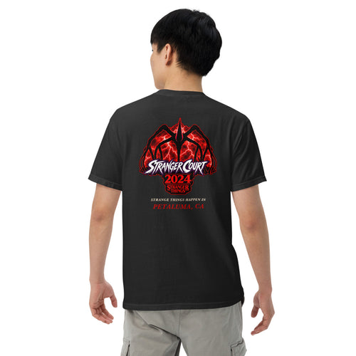 2024 Stranger Court Experience — Mind Flayer Men's Tee — on model, back
