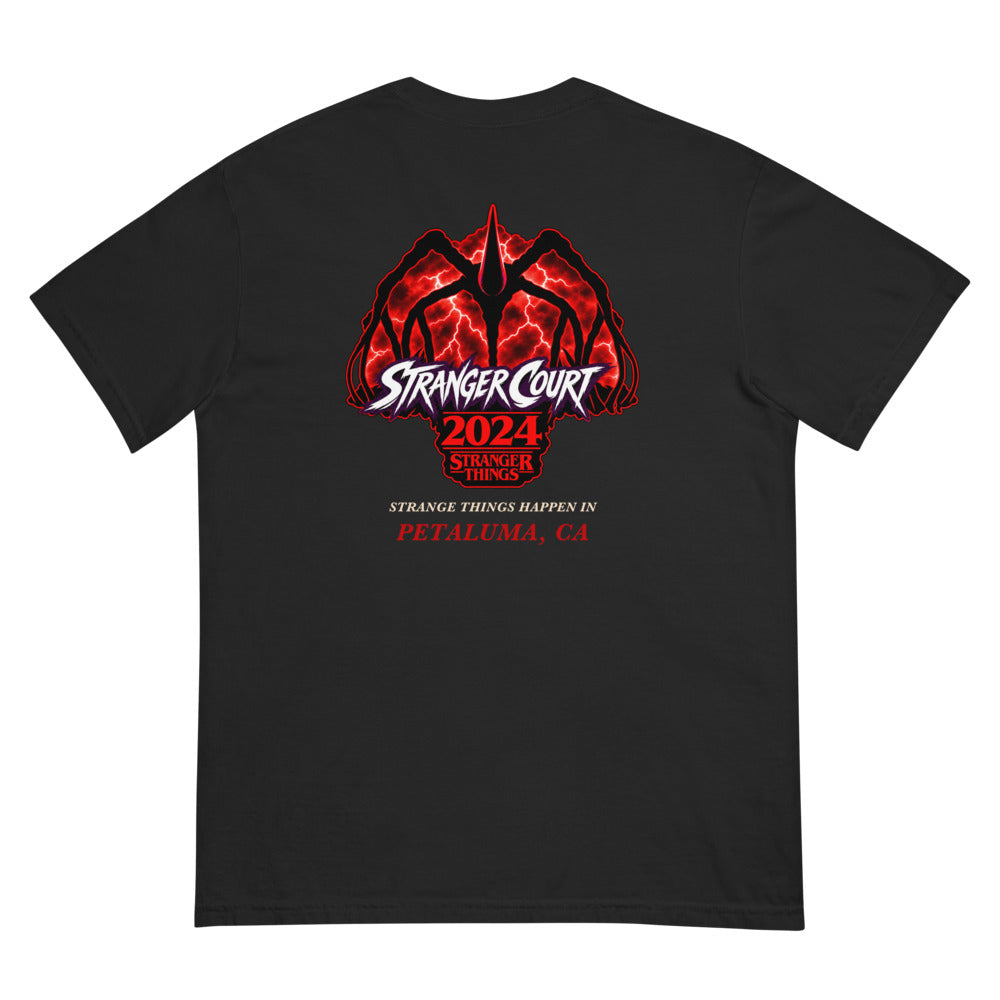 2024 Stranger Court Experience — Mind Flayer Men's Tee — flat lay, back