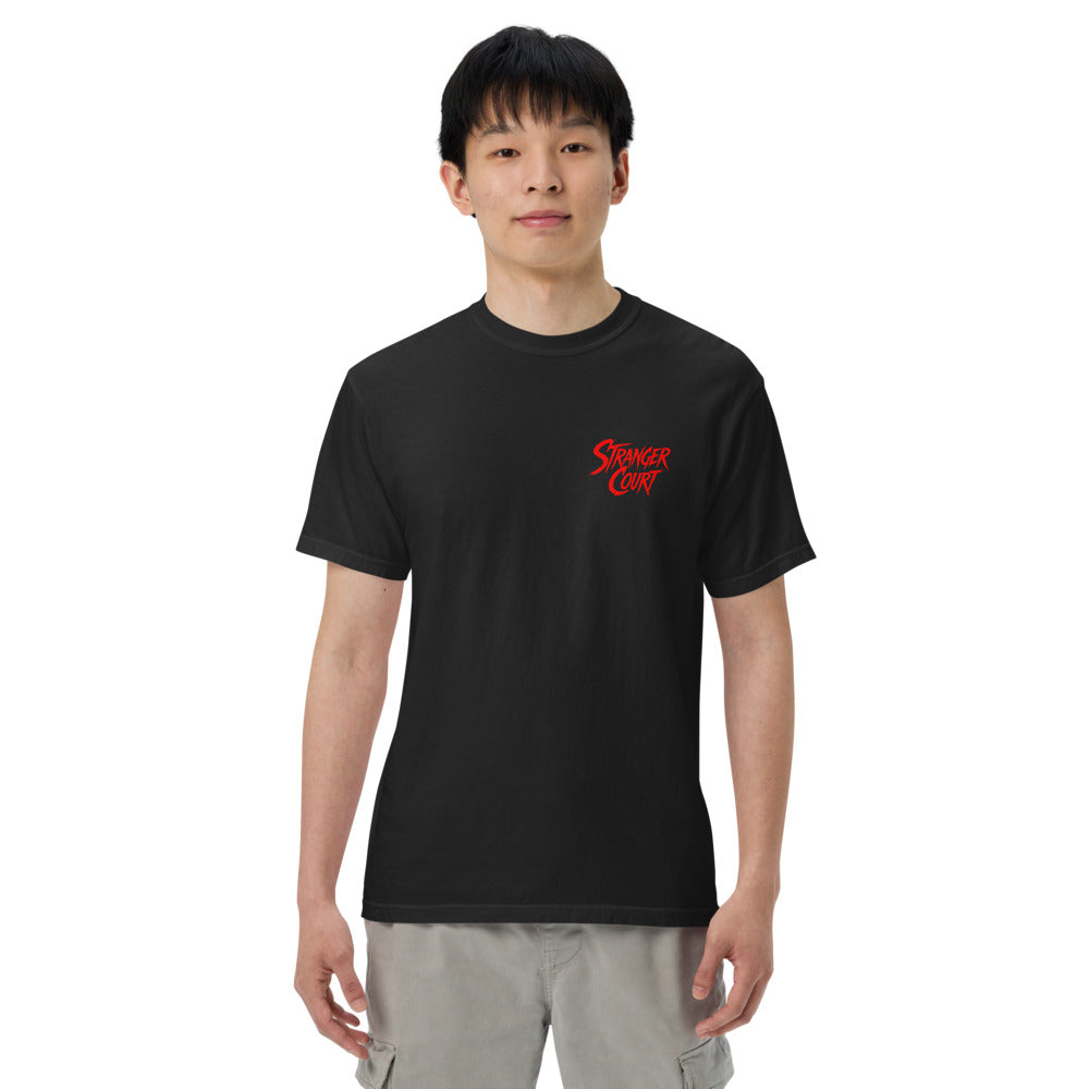 2024 Stranger Court Experience — Men's Tee — on model, front