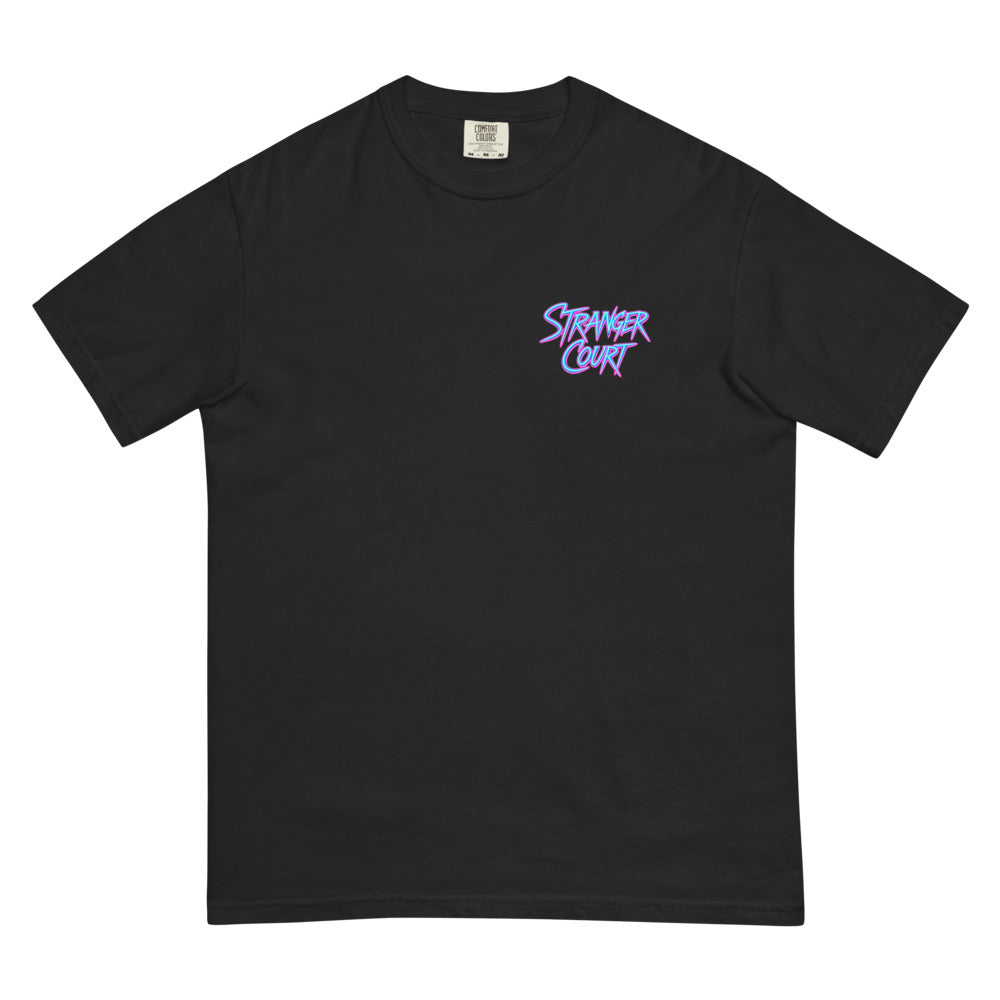 2025 Stranger Court Experience — Rusty Edition Men's Tee — flat lay, front
