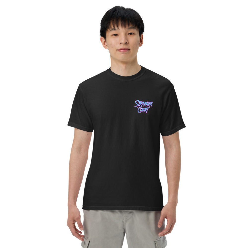 2025 Stranger Court Experience — Starcourt Laser Men's Tee — on model, front