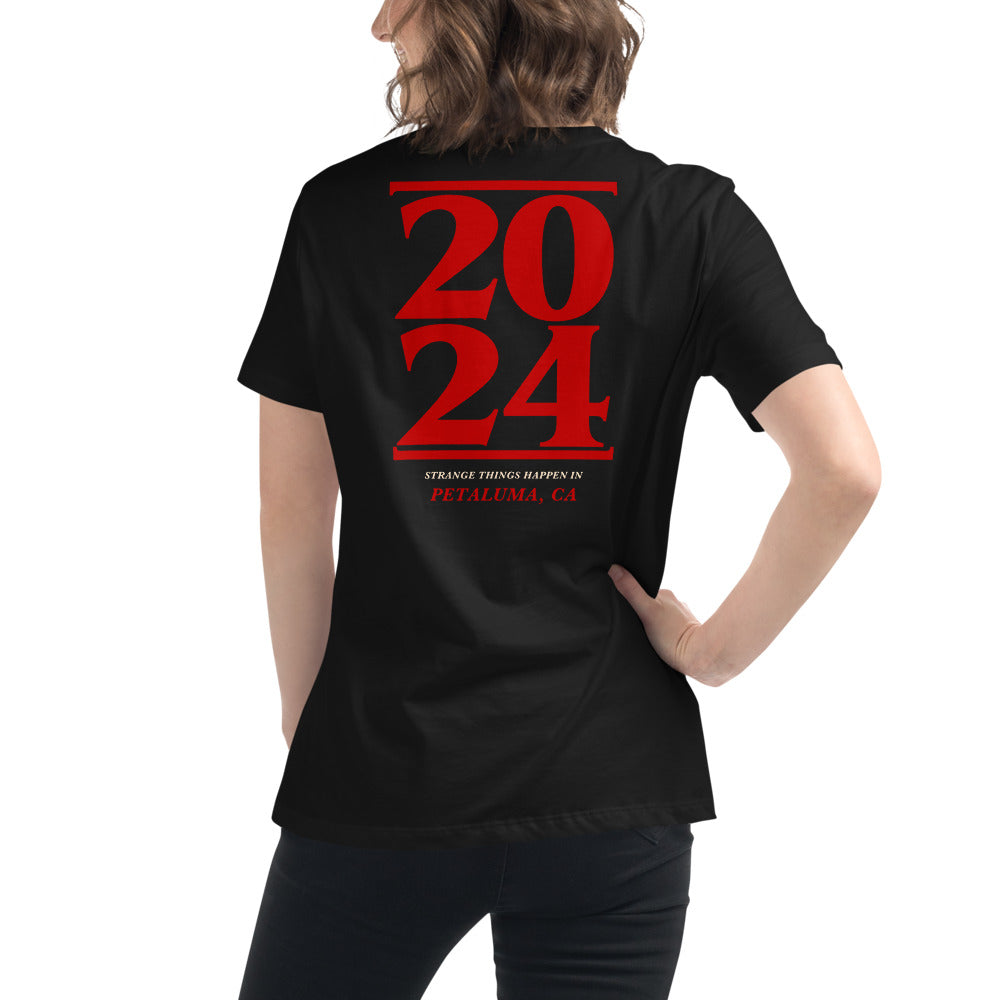 2024 Stranger Court Experience — Women's Tee — on model, back