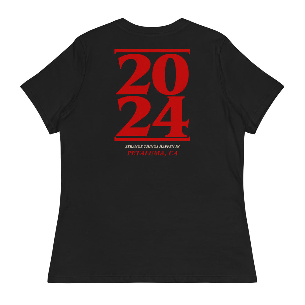2024 Stranger Court Experience — Women's Tee — flat lay, back
