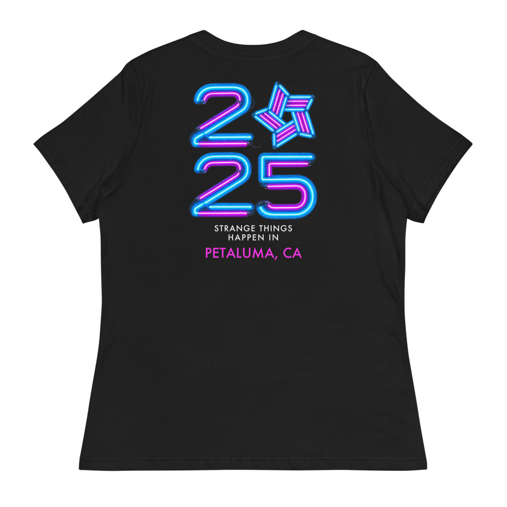 2025 Stranger Court Experience — Women's Tee — flat lay, back