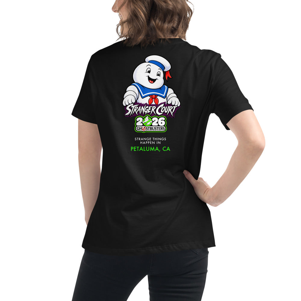 2026 Stranger Court Experience — Stay Puft Women's Tee — on model, back