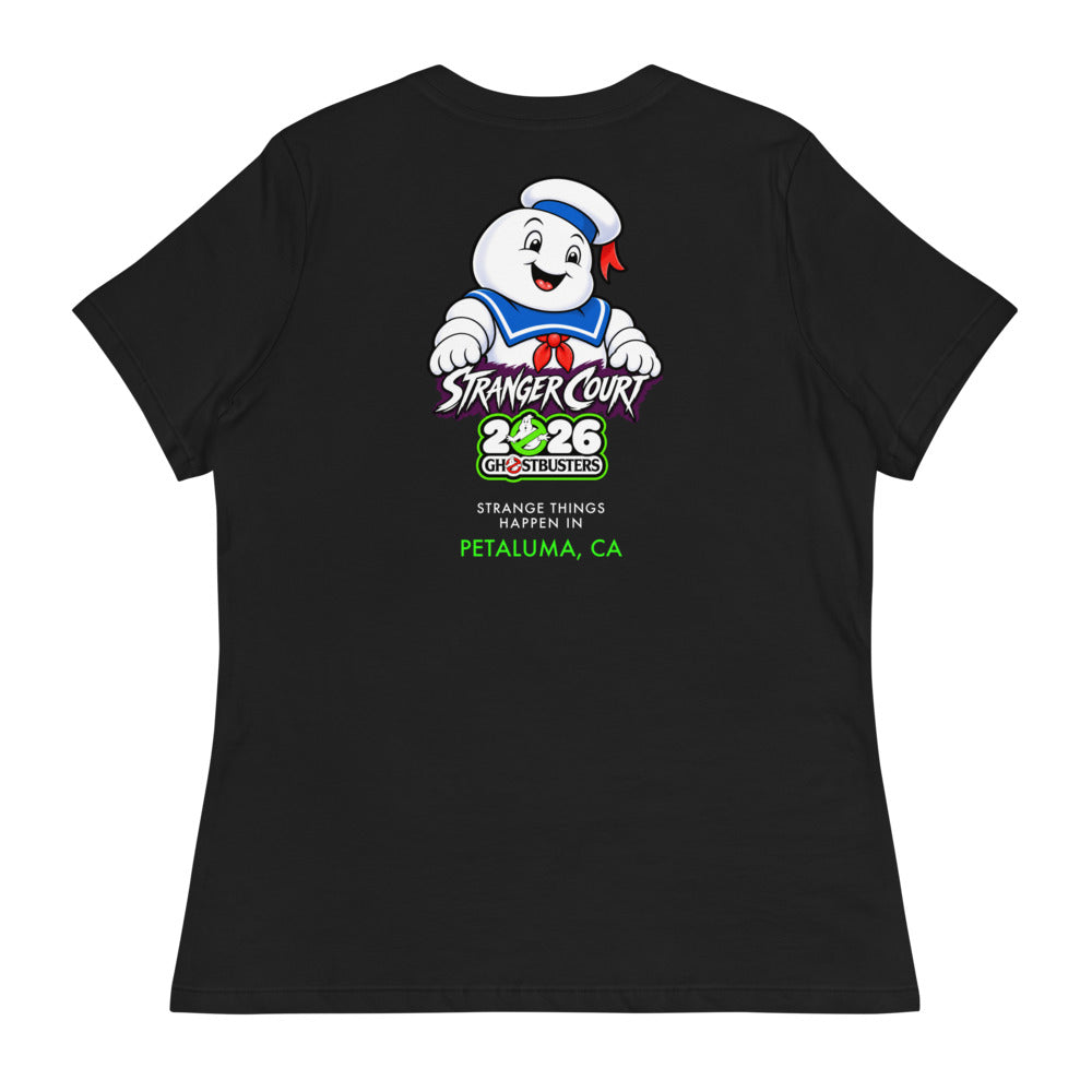 2026 Stranger Court Experience — Stay Puft Women's Tee — flat lay, back
