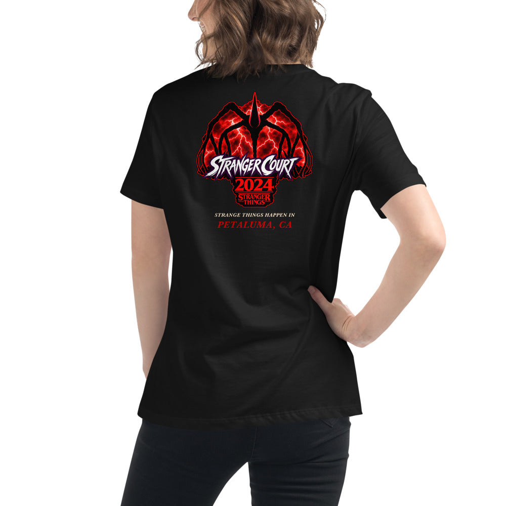 2024 Stranger Court Experience — Mind Flayer Women's Tee — on model, back