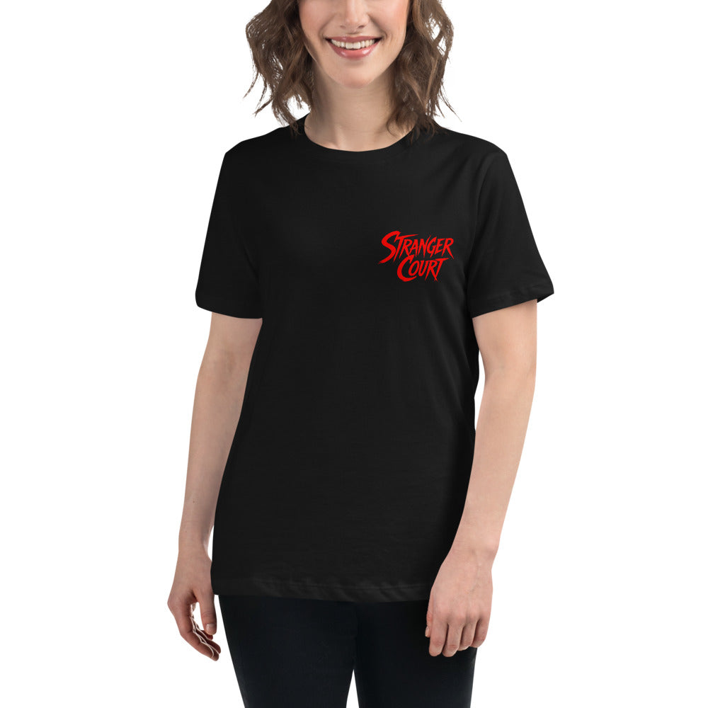 2024 Stranger Court Experience — Women's Tee — on model, front