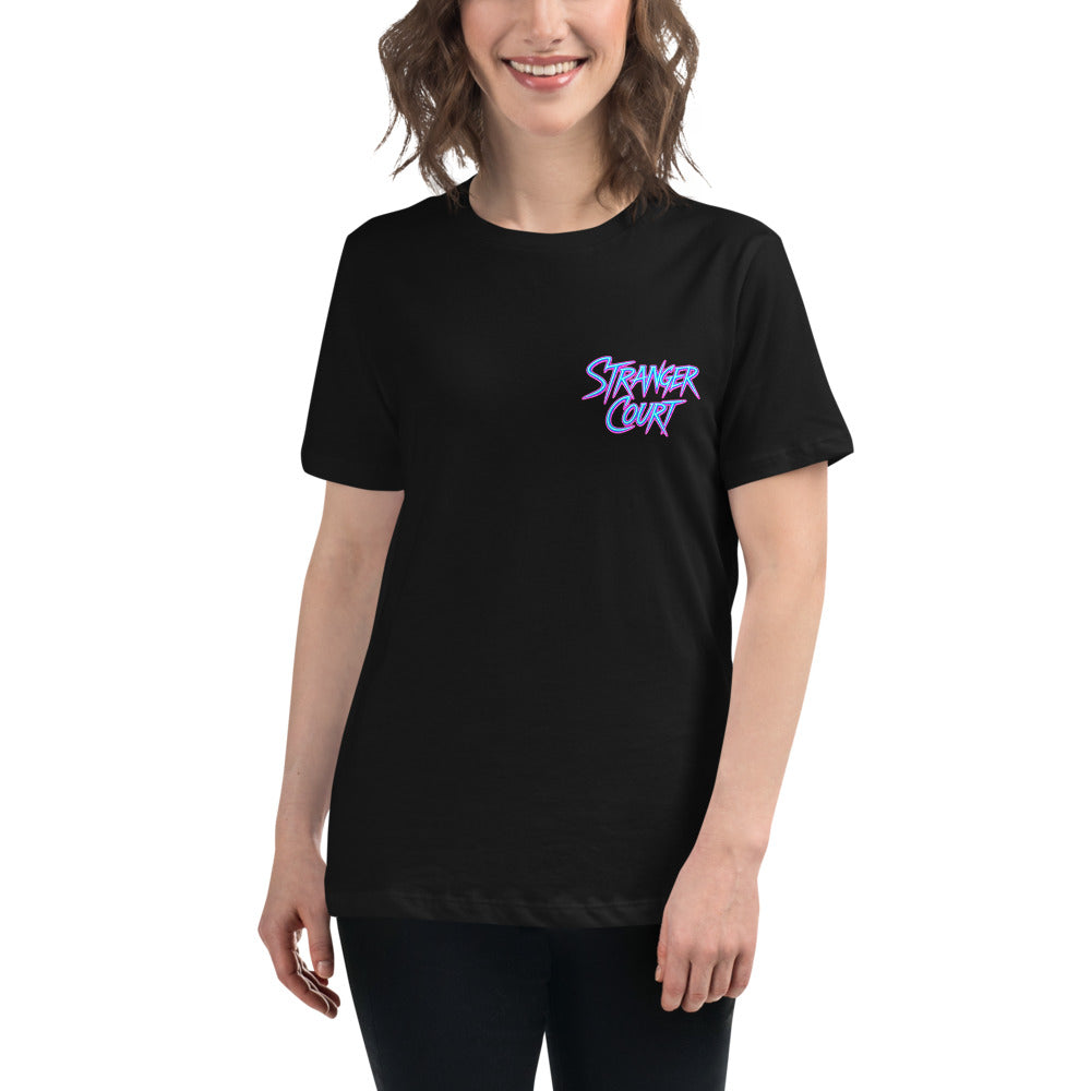 2025 Stranger Court Experience — Women's Tee — on model, front