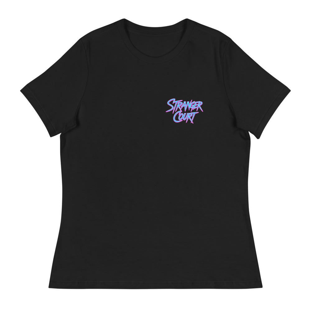 2025 Stranger Court Experience — Starcourt Laser Women's Tee — flat lay, front