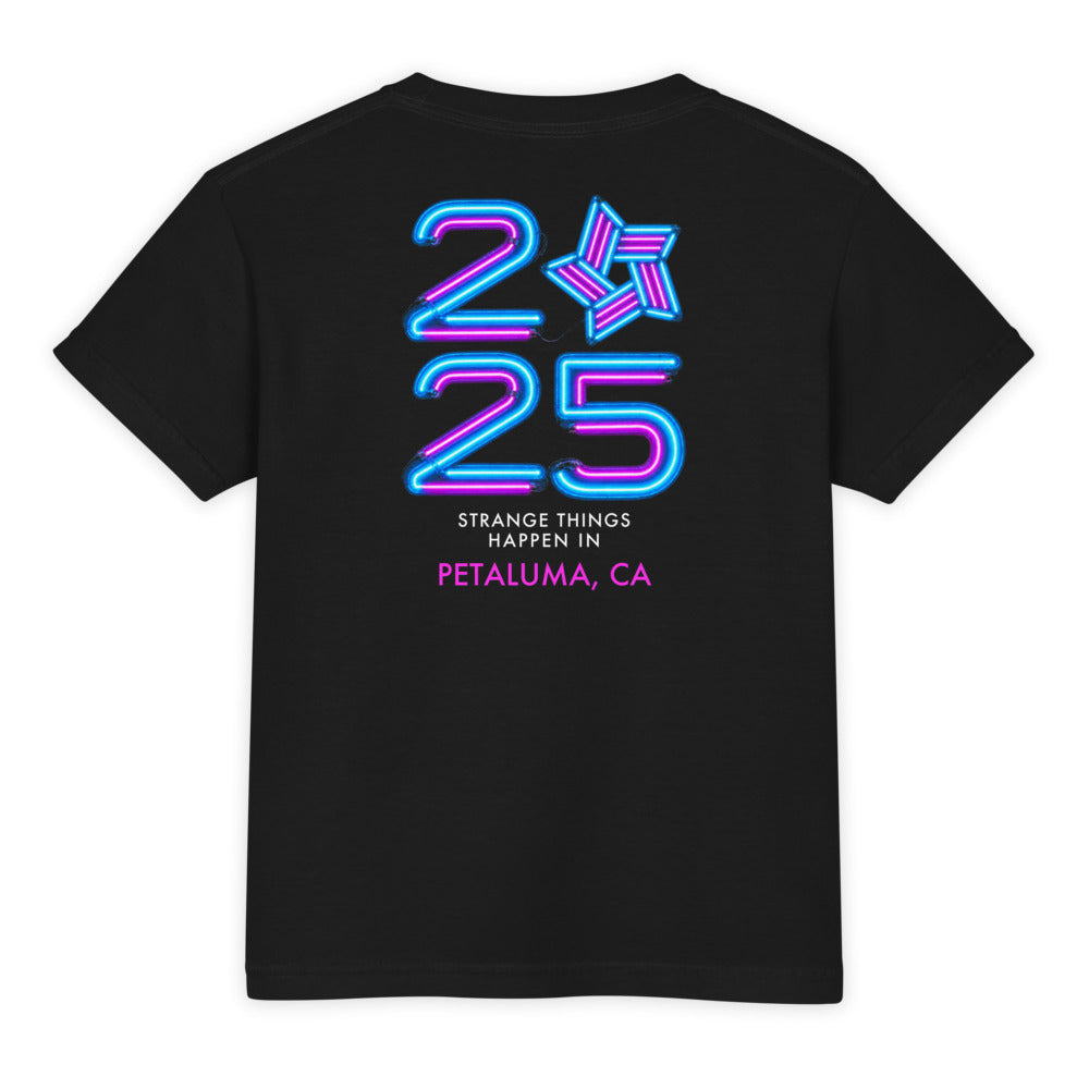 2025 Stranger Court Experience — Youth Tee — flat lay, back