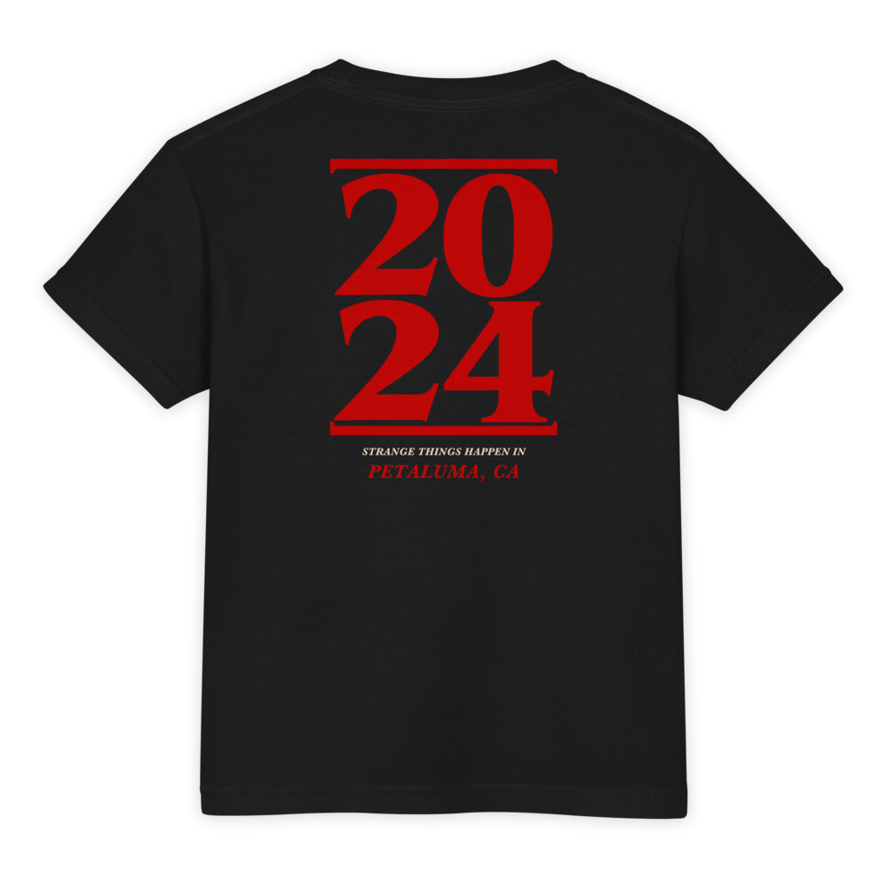 2024 Stranger Court Experience — Youth Tee — flat lay, back