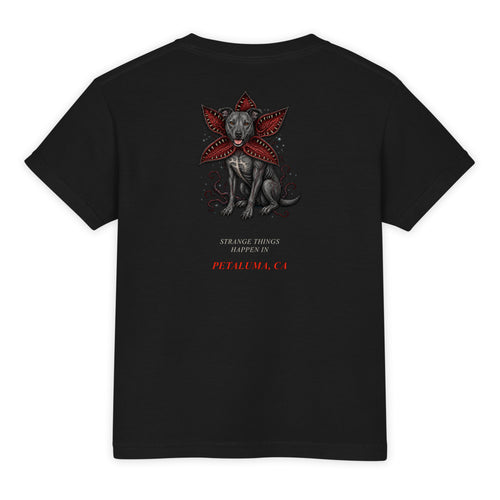 2024 Stranger Court Experience — Rusty Edition Youth Tee — flat lay, back