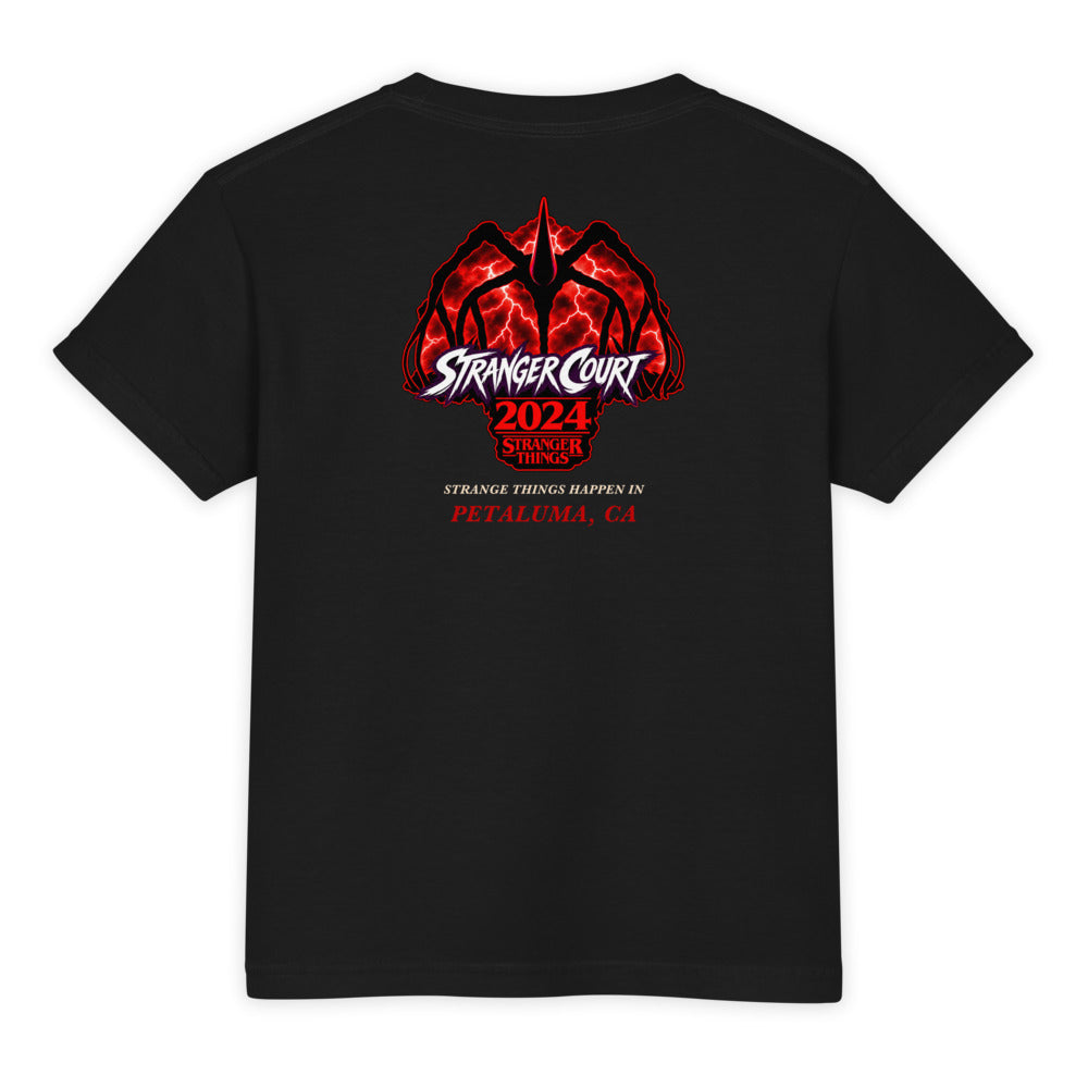 2024 Stranger Court Experience — Mind Flayer Youth Tee — flat lay, back